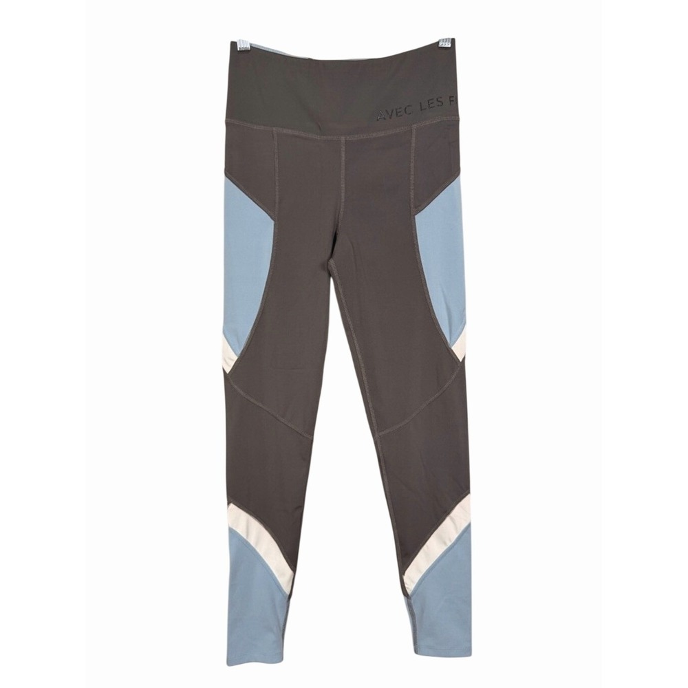 AVEC LES FILLES Women's Athletic Leggings Charcoal Blue White Paneled Size S